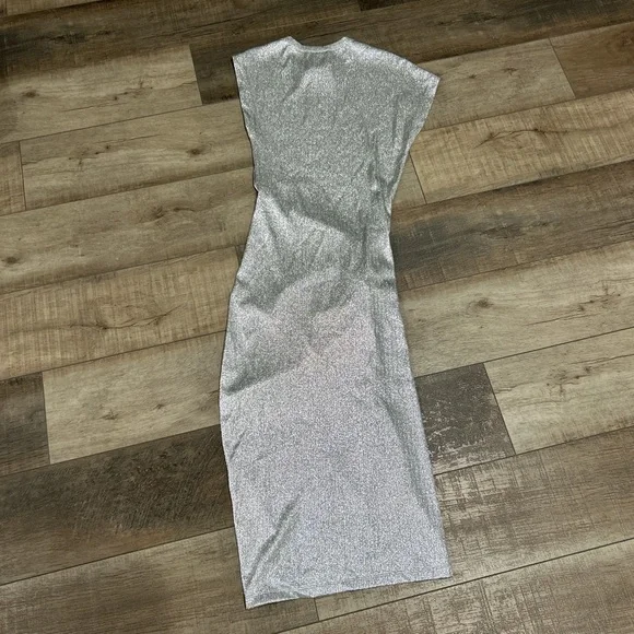 Paco Rabanne silver asymmetric ruched midi dress - Picture 11 of 15